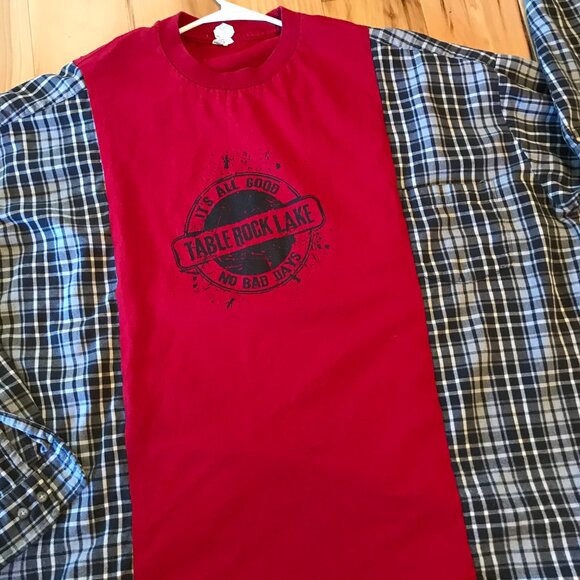 Reworked Flannel Shirt, Size XL-2XL: Upcycled Oversized Table Rock Lake Graphic - Picture 8 of 9